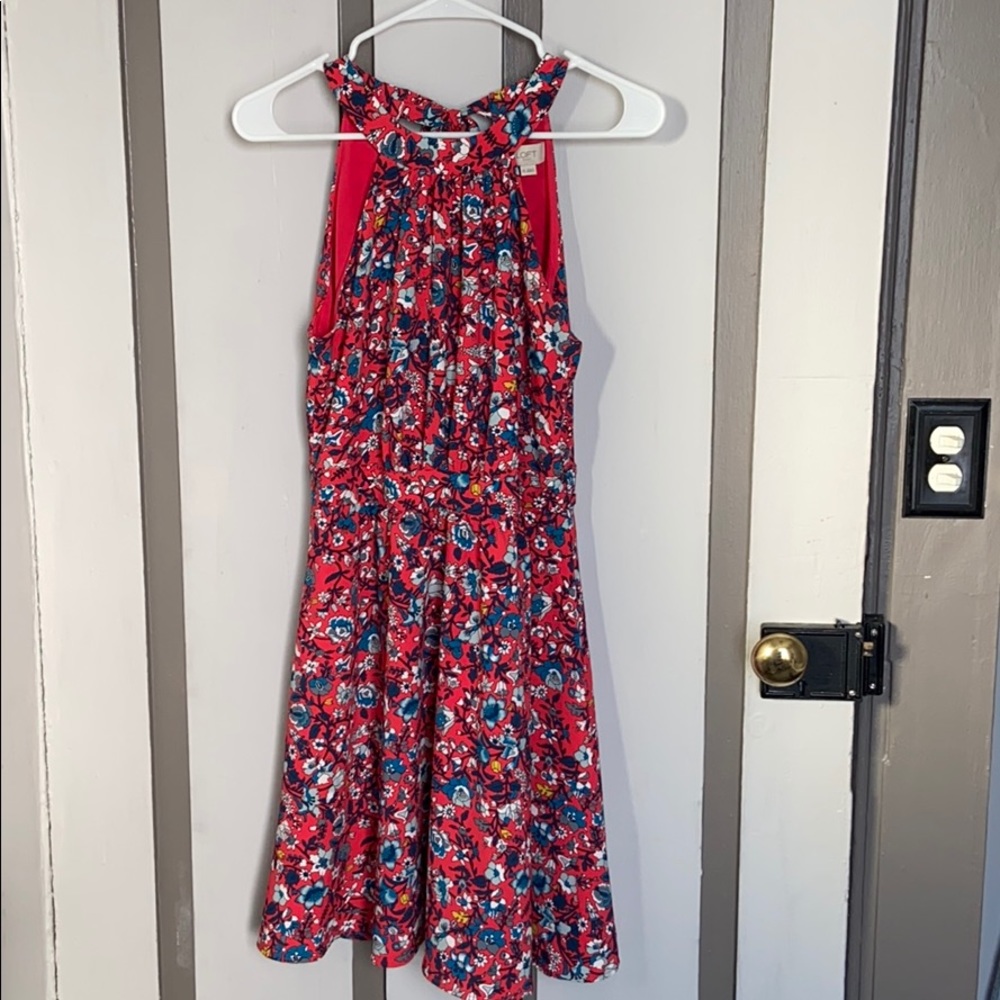 Loft red floral print halter dress